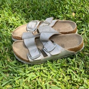 Birkenstock Arizona Big Buckle Metallic Silver Leather Sandals Womens 38 L7 M5